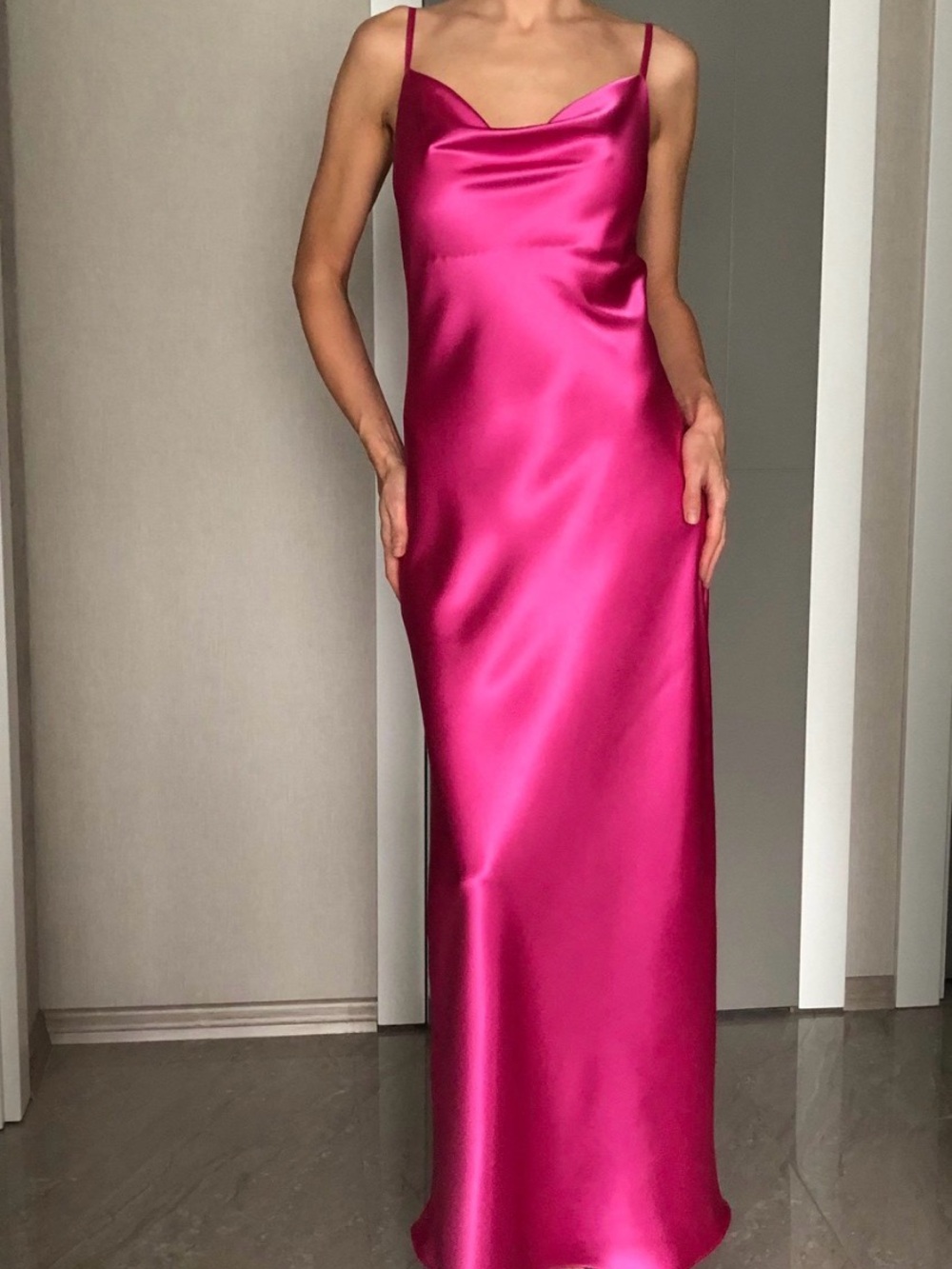 Pink Martini Hot Pink Satin Maxi Slip Dress